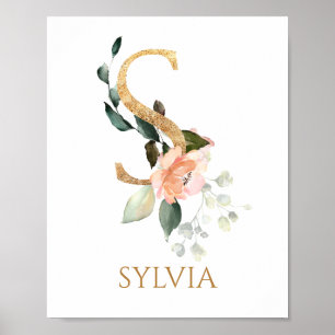 Lettre S Monogramme Rose Peach rose Poster