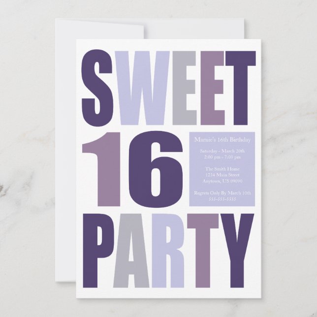 LETTRE SUCRE 16 Bloc Invitations de fête d'anniver (Devant)