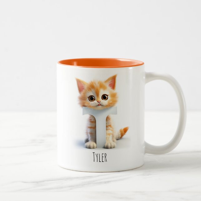Lettre T Cat Alphabet Monogramme Café Mug (Droit)