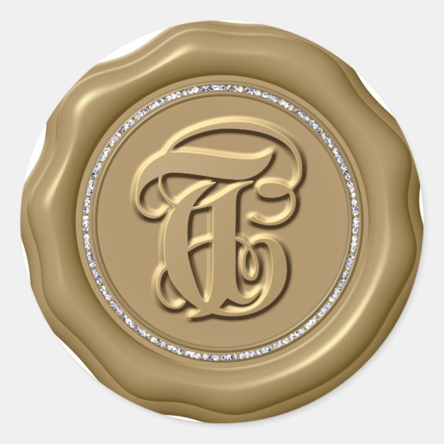 *~* Lettre T Cercle Diamant Stickers de cire d'or (Devant)