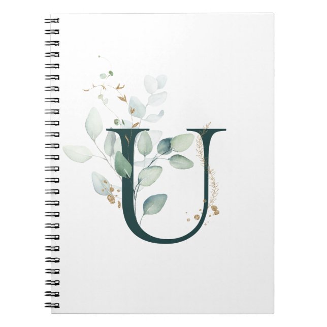 Lettre T Eucalyptus et Carnet monogramme or (Devant)