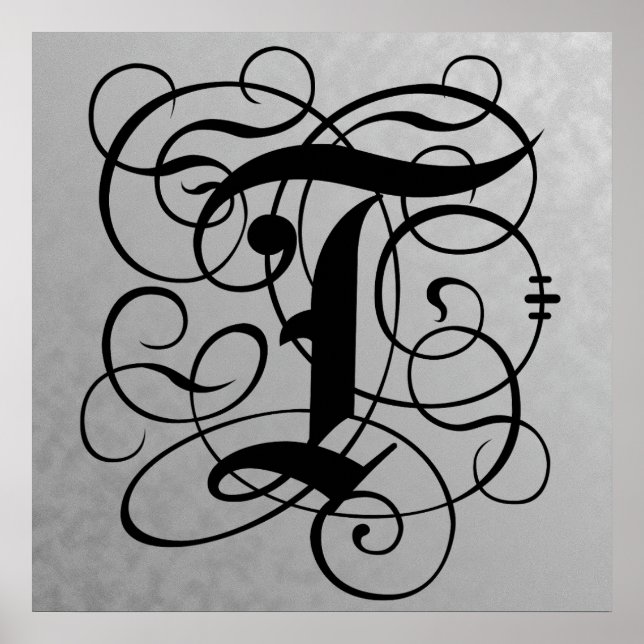 Lettre T, Monogramme gothique Poster noir (Devant)