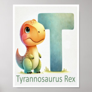 Lettre T, Poster de l'aquarelle Dinosaure Alphabet