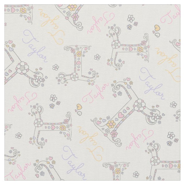 Lettre T Taylor nom personnalisé tissu pastel (Fermer)