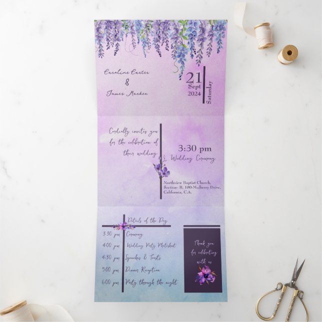 LETTRE TRIPLÉE Florale Faire-part de mariage Plié (Intérieur)