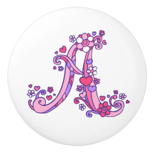 Lettre Un bouton de poignée violet rose monogramme