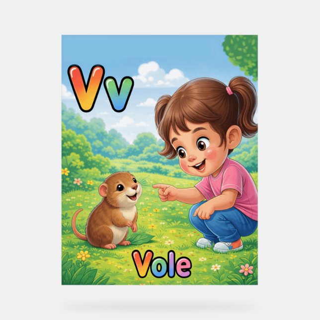 Lettre V Affiche Alphabet – V est pour Campagnol (Recto)