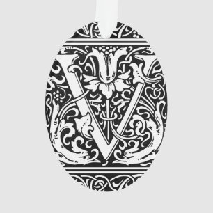 Lettre V Monogramme médiéval Art Nouveau
