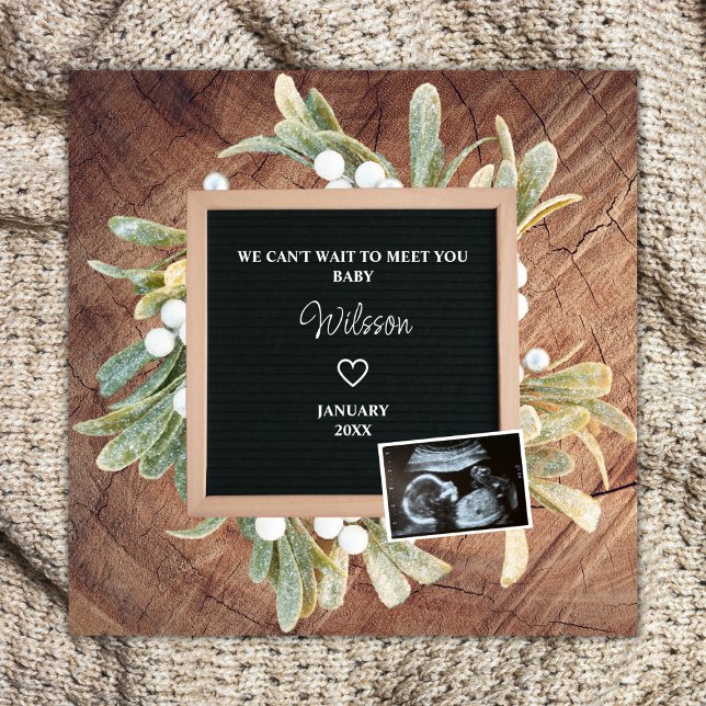 LETTRE VERRE D'Hiver Carte Sonogramme Grossesse (pregnancy announcement winter wreath ultrasound photo sonogram we can't wait to meet you)