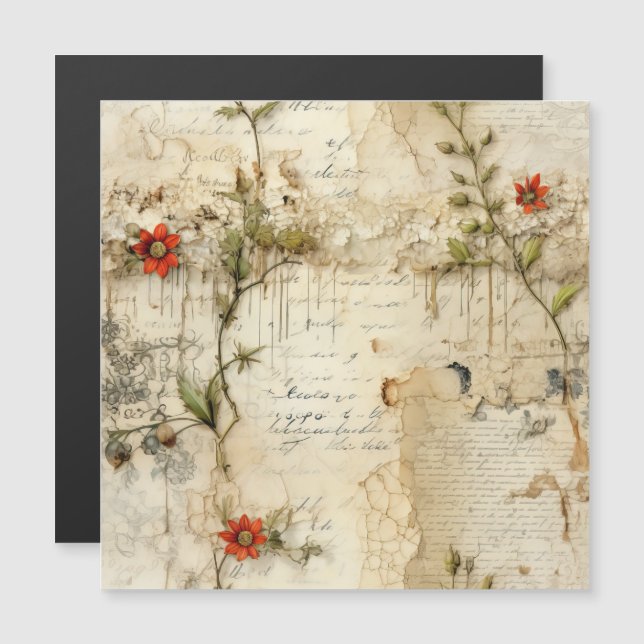 Lettre vintage d'amour parchemin avec fleurs (6) (Devant / Derrière)