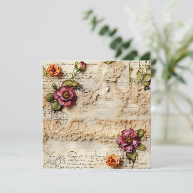Lettre vintage d'amour parchemin avec fleurs (8) (Debout devant)