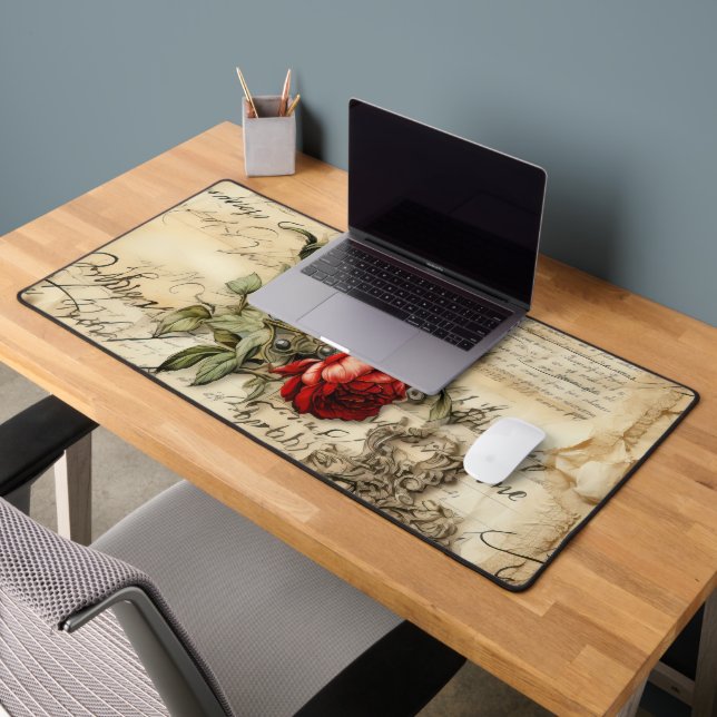 Lettre vintage d'amour parchemin avec fleurs (9) (Bureau 2)