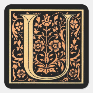 LETTRE vintage NOIR ET OR "U" - Sticker