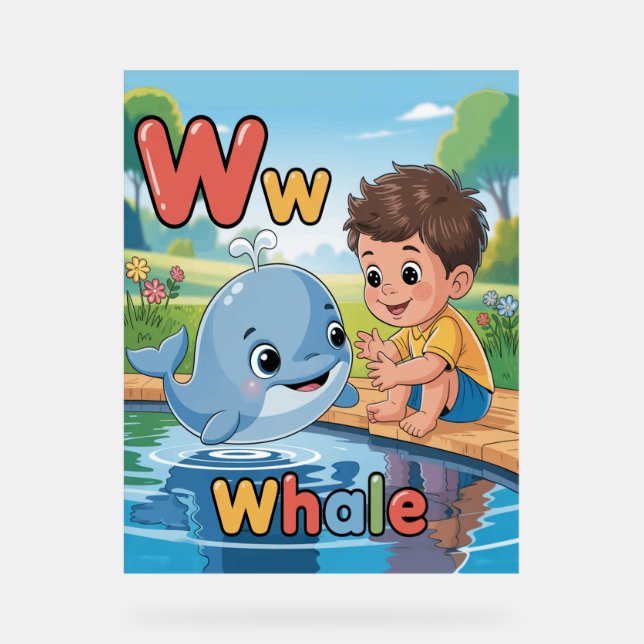Lettre W Affiche Alphabet - W est pour Baleine (Recto)