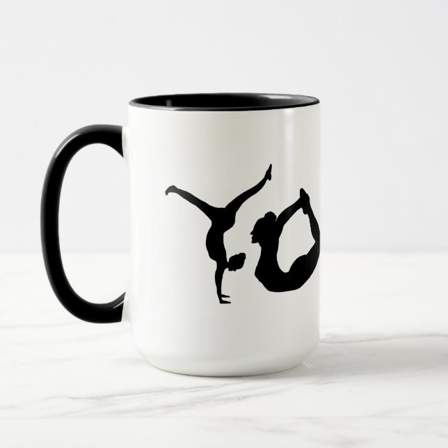 LETTRE Yoga Positions Silhouettes noires Mug (Gauche)