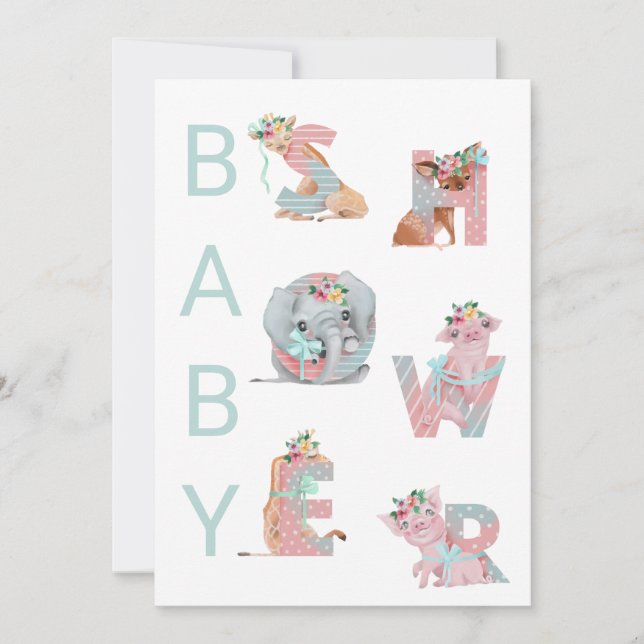*~* Lettres Animaux sucrés Baby shower Invitation (Devant)