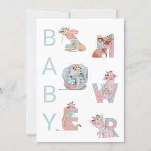 *~* Lettres Animaux sucrés Baby shower Invitation