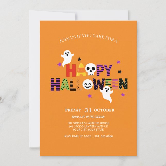 Lettres colorées Éffrayant Invitation Halloween (Devant)