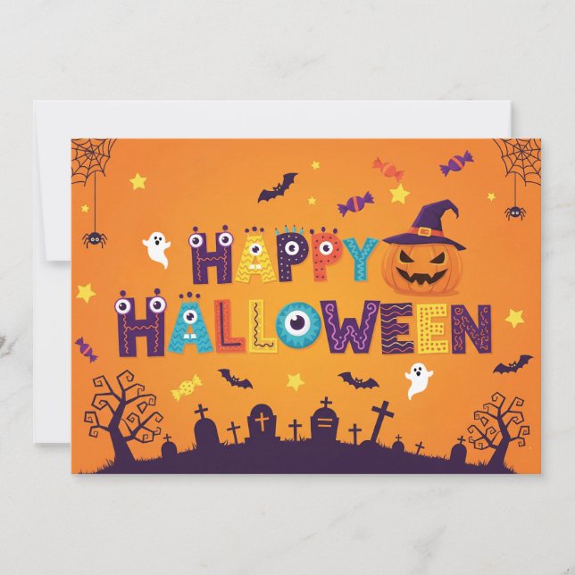 Lettres colorées Éffrayant Invitation Halloween (Devant)