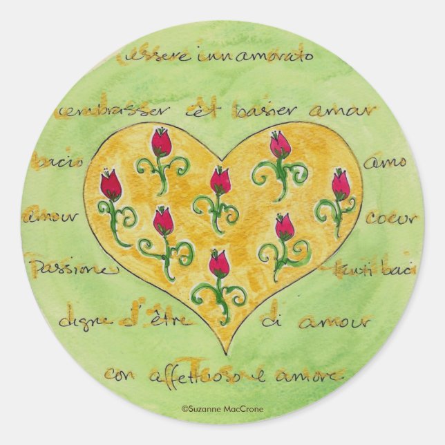 Lettres d'amour et boutons Roses - Stickers (Devant)