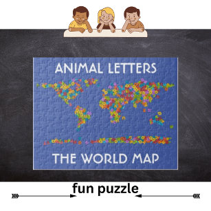 Lettres d'animaux World Map Alphabet Jigsaw Puzzle
