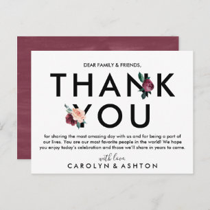 Lettres de fleurs Carte de réception Maroon Merc