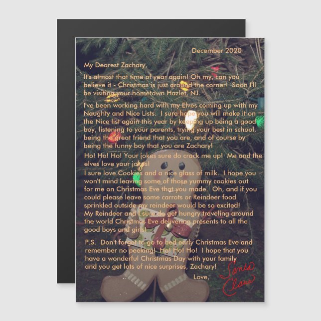 Lettres de Santa Gingerbread Carte Magnétique 5x7 (Devant / Derrière)