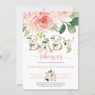 Lettres d'or et Invitation de Baby shower floral