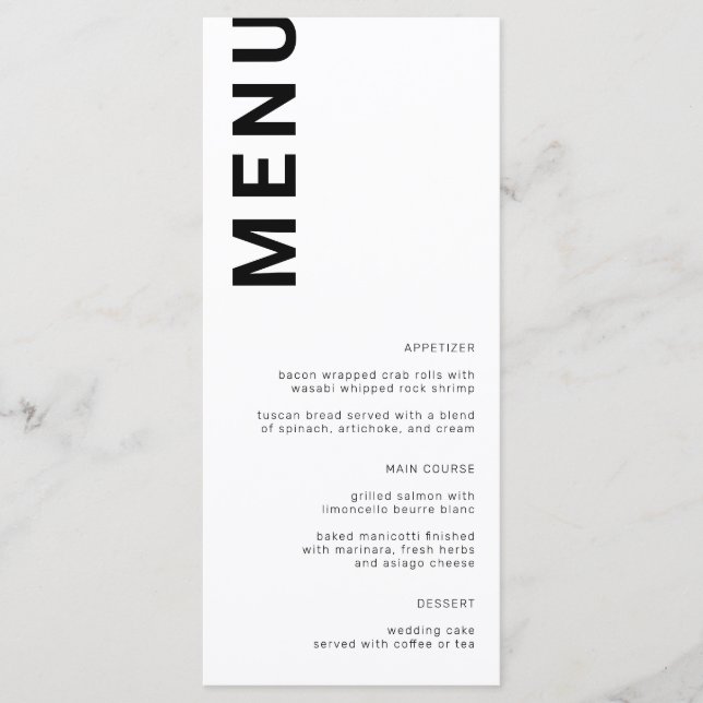 Lettres en gras Menu Mariage blanc simple minimum (Devant)