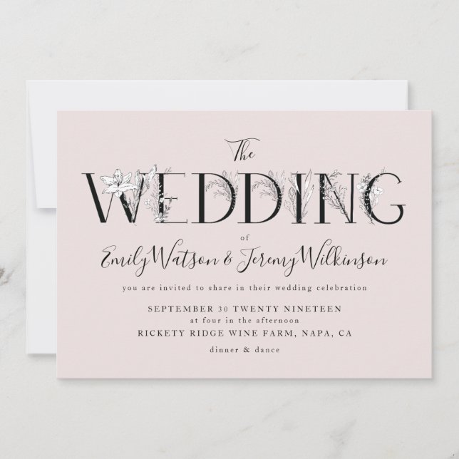 Lettres florales de musc rose formel Faire-part de (Devant)