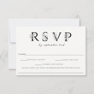Lettres florales Mariage RSVP avec note d'allergie