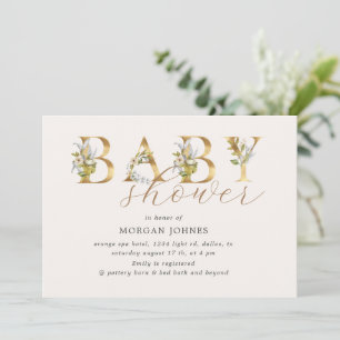 lettres florales or baby shower invitation