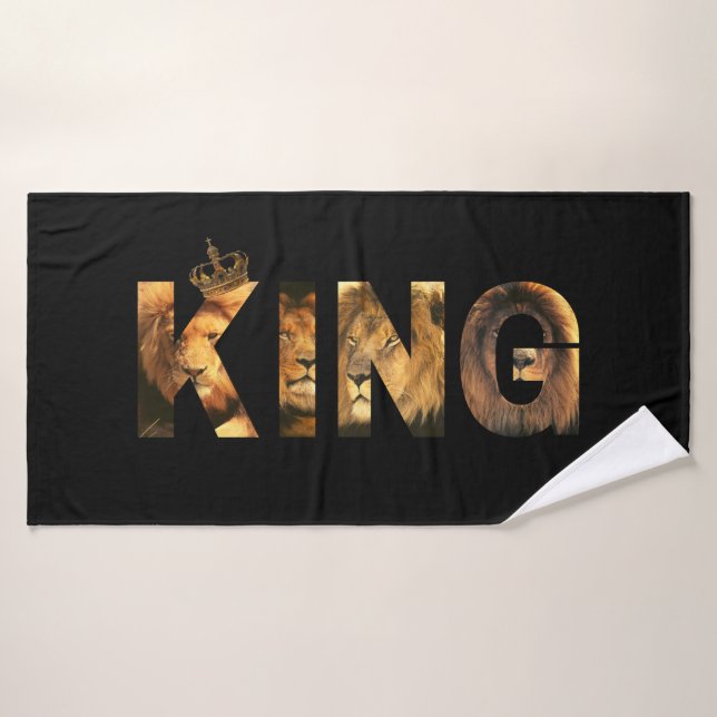 "Lettres Lion ROI" Design sur noir (Serviette de bain)