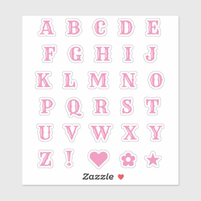 Lettres roses occidentales | Stickers Alphabet Mon (Feuille)