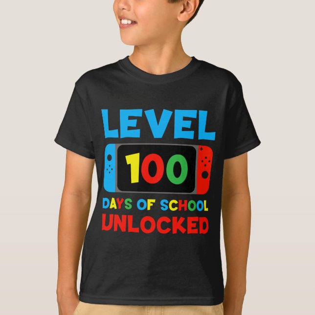 Level 100 Days of School Unlocked Kids T-Shirt  (Devant)