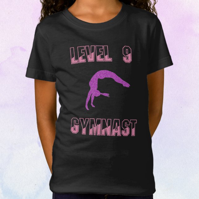 Level 9 Gymnast Pink and Purple Sparkle T-Shirt (Créateur téléchargé)