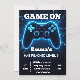 Level Up Gamer Birthday Invitation – Neon Game