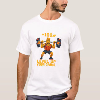 Level Up Your Gains Gamer Fitness T-Shirt Design 