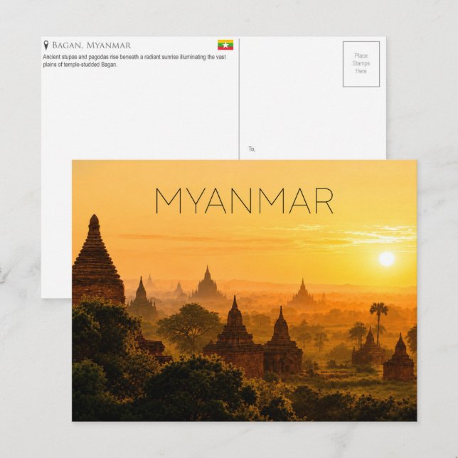 Lever de soleil à Bagan, Myanmar Carte postale de  (Devant / Derrière)