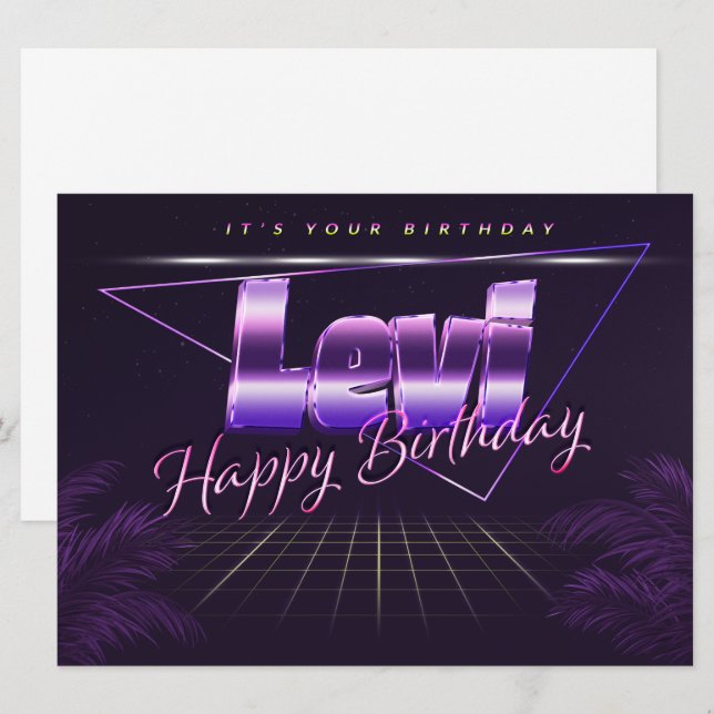 Levi prénom carte rétro lilas anniversaire (Devant / Derrière)