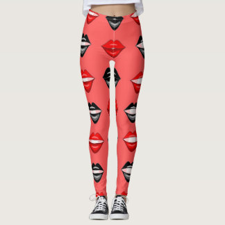 Lèvres de baiser noir rouge leggings