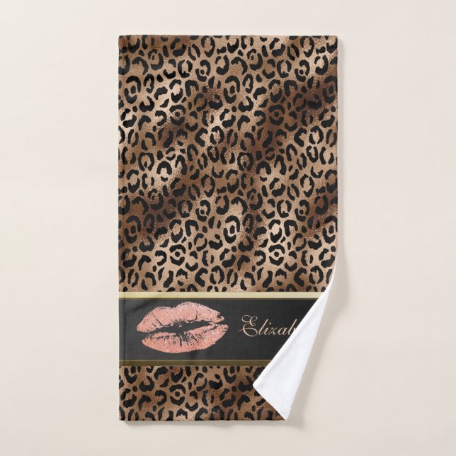 Lèvres Pailletées au Motif Élégant de Léopard (Serviette à main)