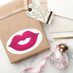 Lèvres rose foncé brillantes Stickers ovale