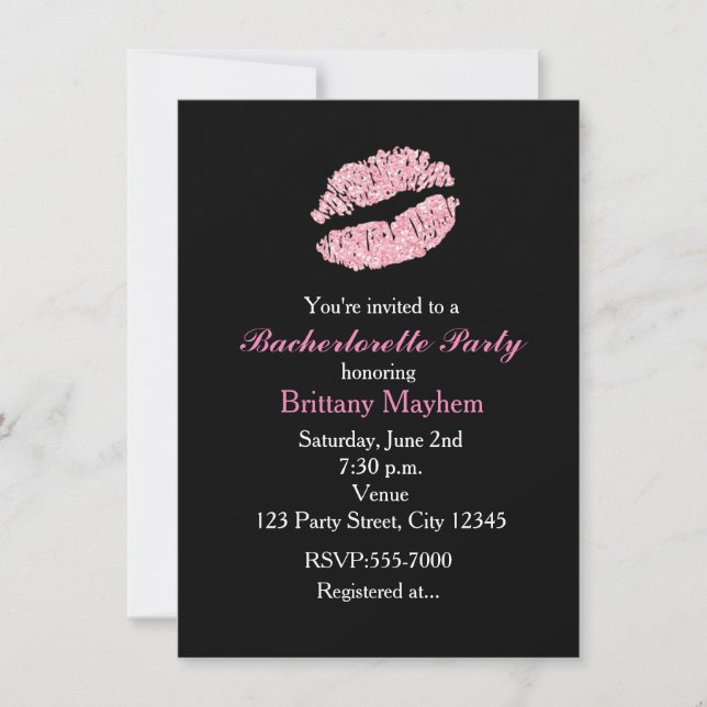 Lèvres roses KISS Bachelorette Party Invitation (Devant)