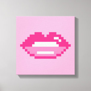 Lèvres roses modernes baiser pixel art toile impre