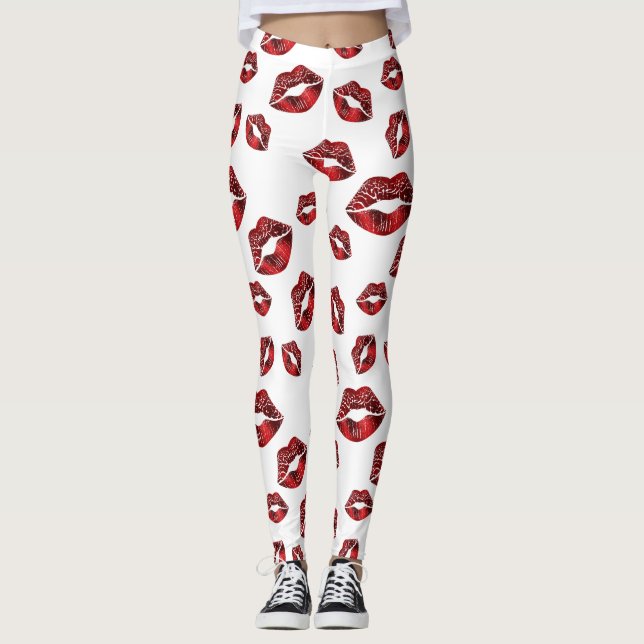 Lèvres rouges Baiser Motif Leggings (Devant)