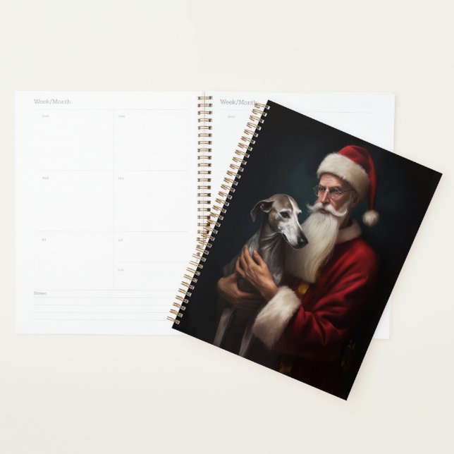 Lévrier avec le Père Noël Festif Noël (Devant avec enveloppe)