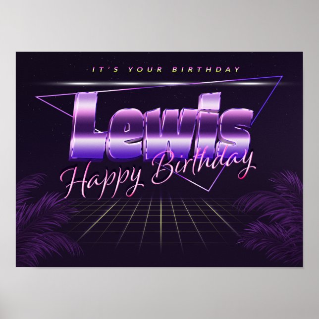 Lewis Nom Vorname lila retro Poster Geburtstag (Devant)