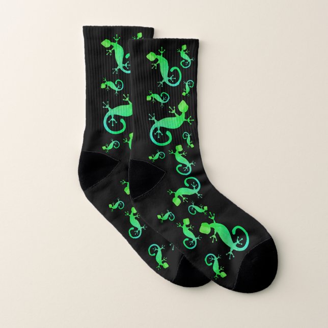 Lézard Gecko Vert sur Noir (Paire)