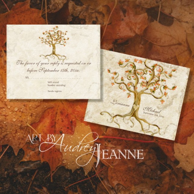 LG Swirl Tree Roots Teinté Antiqued Tan RSVP Répon (Créateur téléchargé)